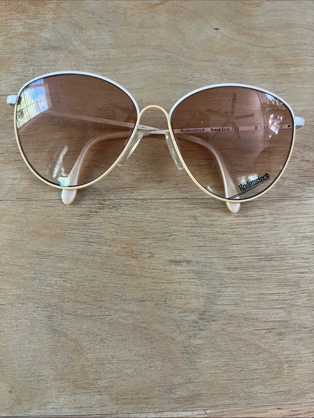 Vintage Rodenstock Women's White Frame Brown Lens Aviator Sunglasses